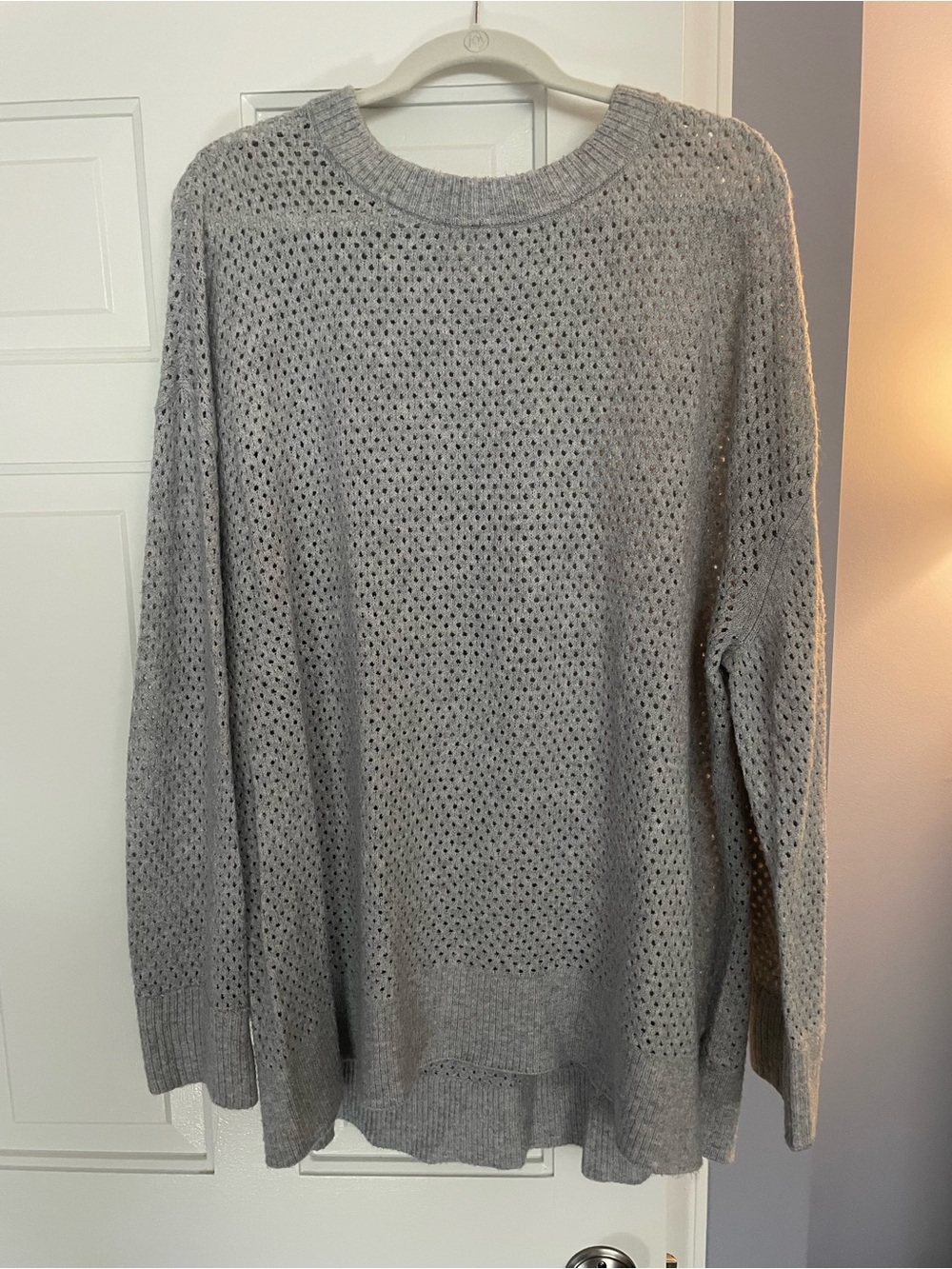 aerie Light Gray Open-Knit Crewneck Sweater